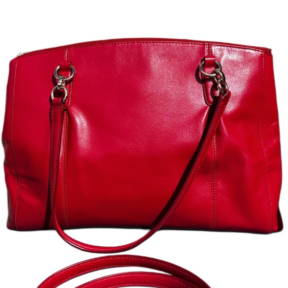 Coach Christie Carryall Leave Red Smooth Leather Satchel Removable Strap 14” - Picture 2 of 14